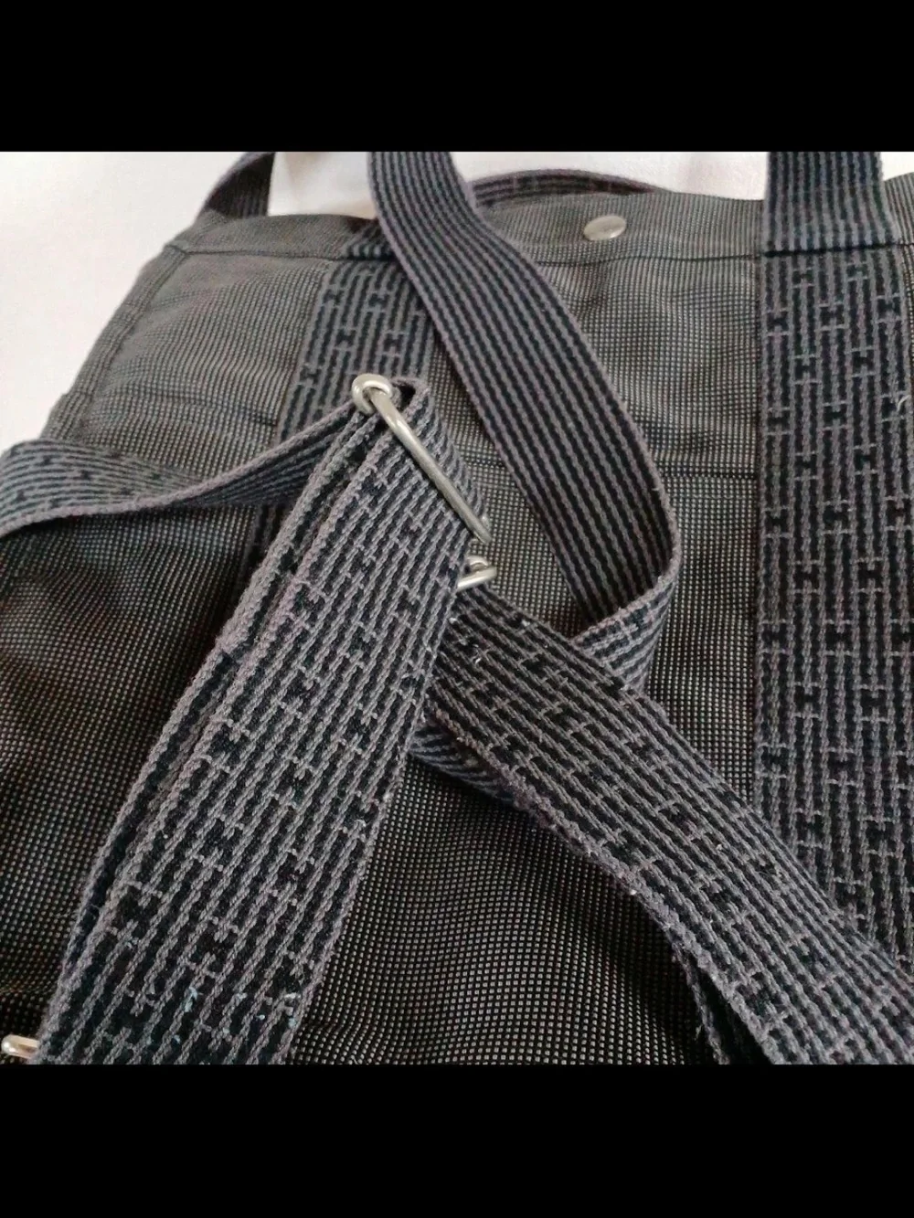 Hermes Black Canvas Messenger Tote with Signature Webbing
